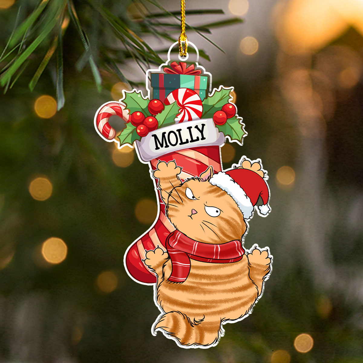 Personalized Custom Acrylic Cat Scratching Christmas Ornament - 4' Diameter, 0.2' Thickness