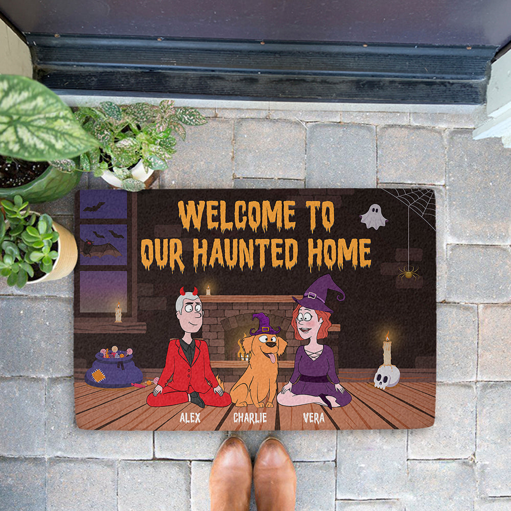 Customizable Halloween Family Personalized Doormat with Dog's Picture