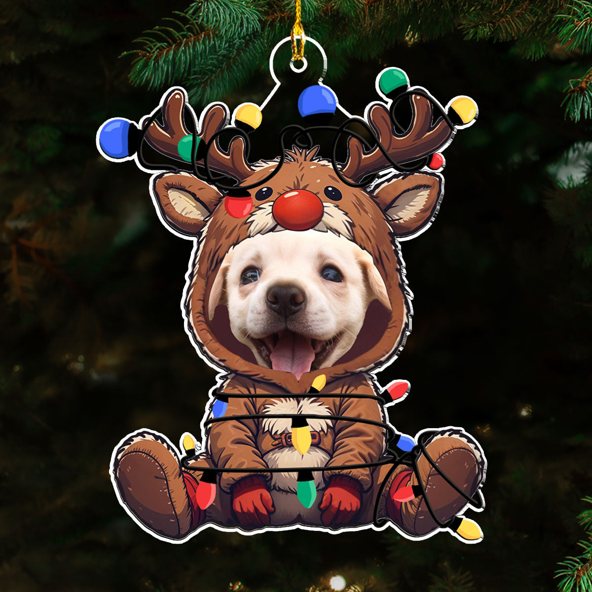 Unique Reindeer Pet Christmas Personalized Custom Photo Acrylic Ornament