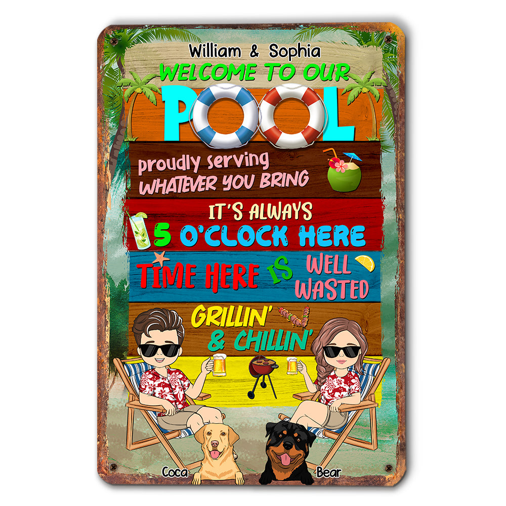 Welcome To Our Pool - Exquisite Personalized Custom Metal Sign for Home and Office
