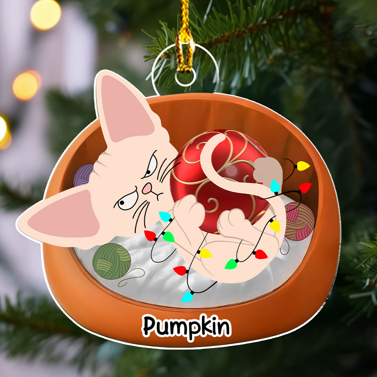 Charming Personalized Custom Swinging Cat Acrylic Christmas Ornament