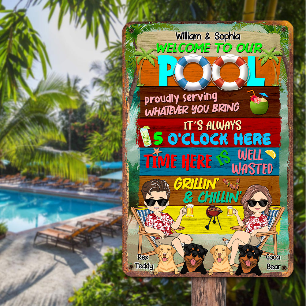 Welcome To Our Pool - Exquisite Personalized Custom Metal Sign for Home and Office
