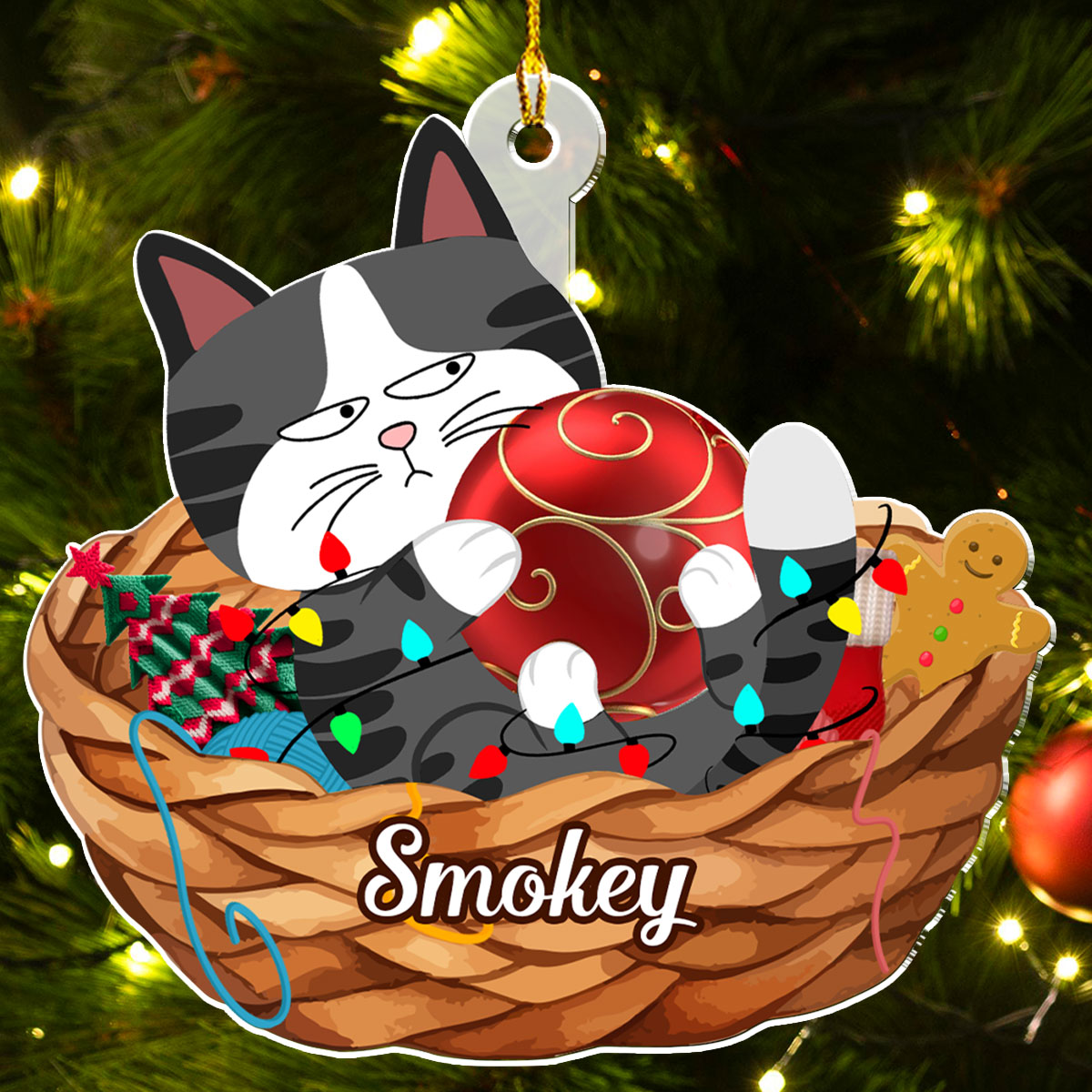 Adorable Swinging Cat Personalized Custom Acrylic Christmas Ornament