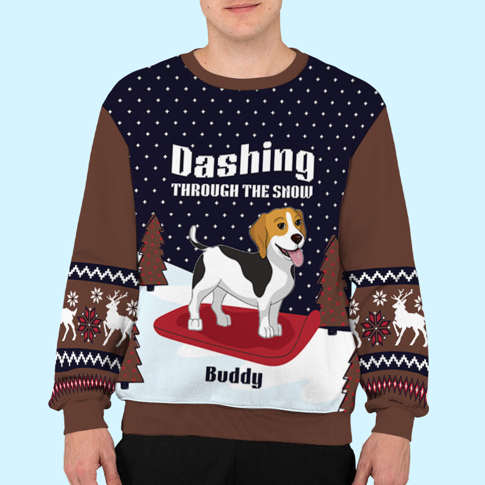 Dashing Through The Snow - Exclusive Personalized Custom All-Over-Print Unisex Sweatshirt for Pet Lovers