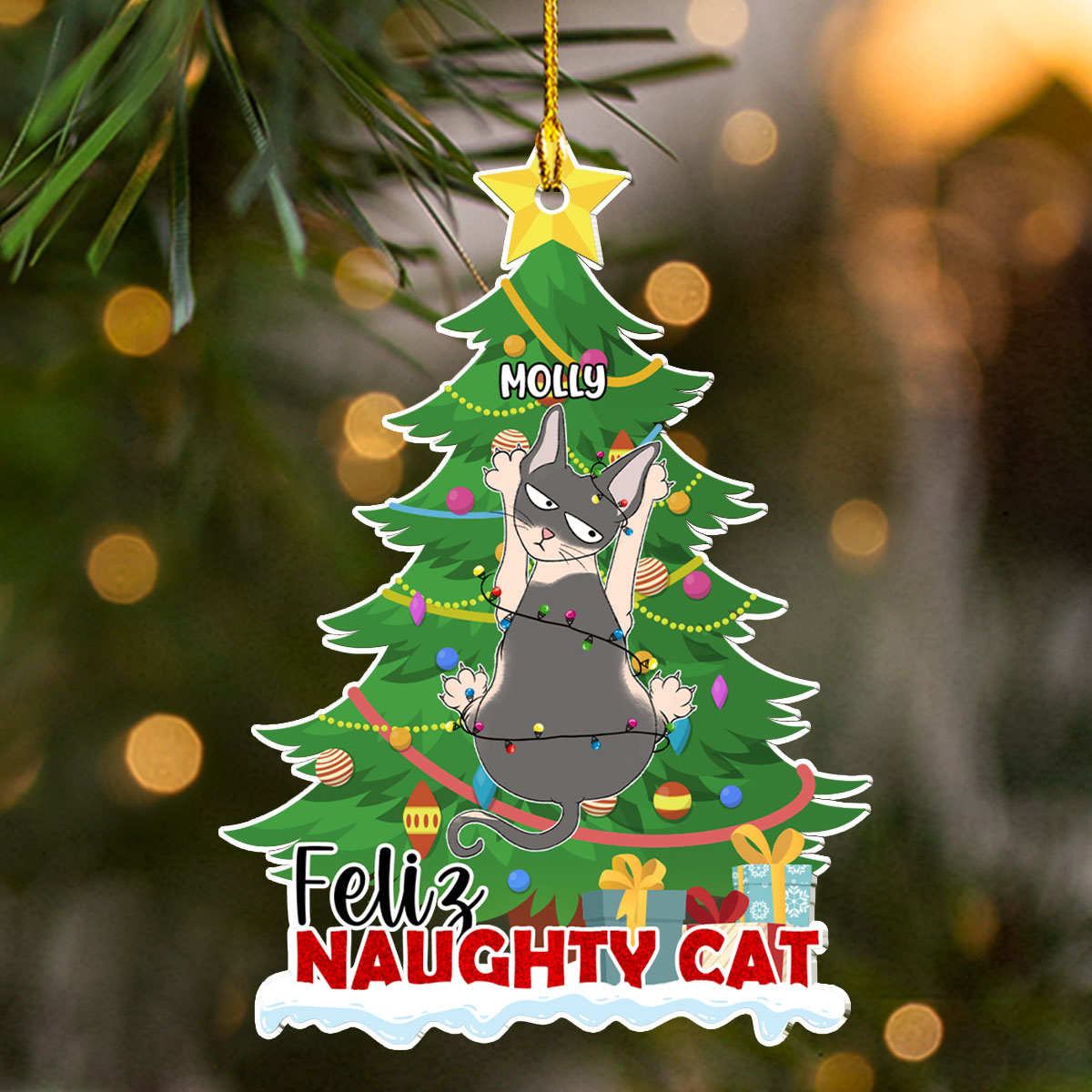 Naughty Cat Christmas - Unique Personalized Custom Acrylic Christmas Ornament with 4' Diameter