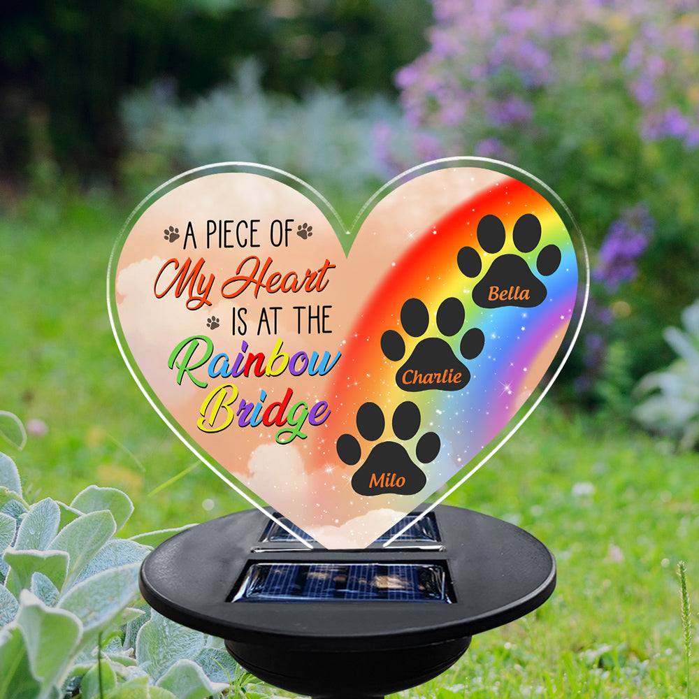 A Piece Of My Heart Is At The Rainbow Bridge - Personalized Custom Acrylic Solar Light with Multiple Color Illumination
