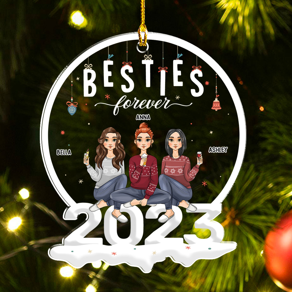 Besties 2023 - Exquisite Personalized Custom Acrylic Christmas Ornament