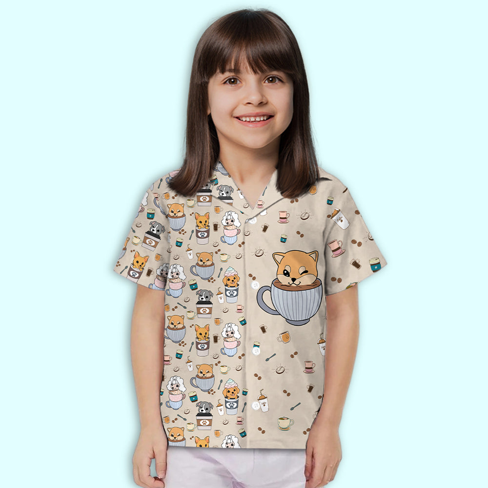 Adorable Dog And Cafe Themed Kids Button-up Shirt