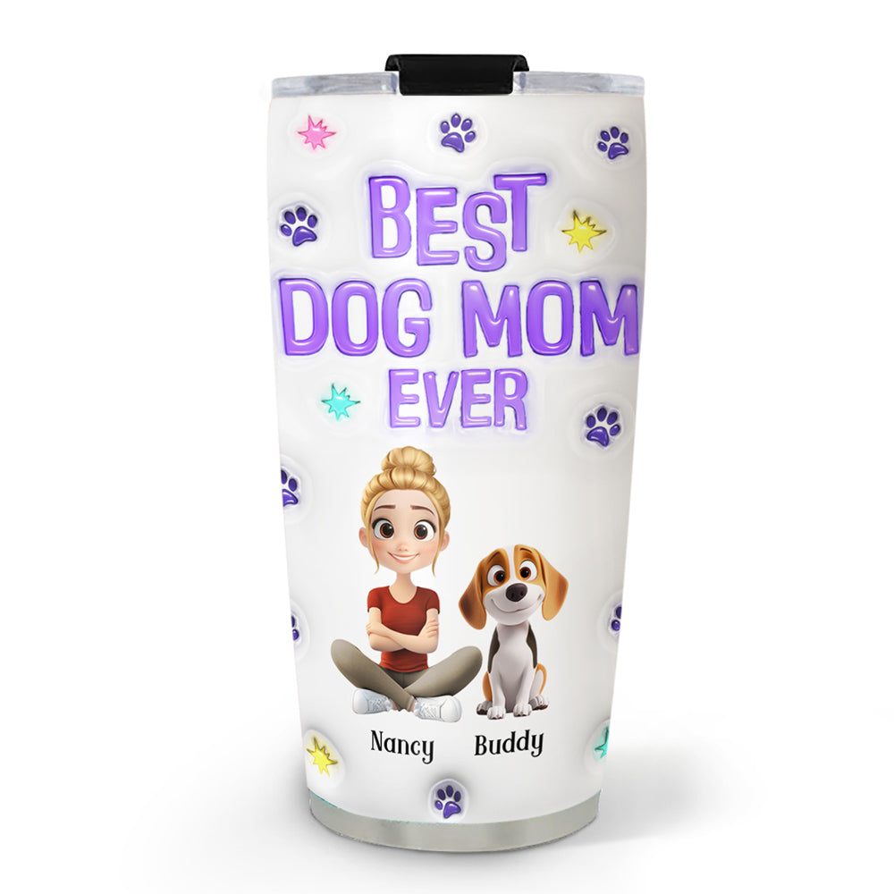 Unique Personalized Custom 3D Inflated Effect Dog Mom Power Cartoon Chibi 20oz Tumbler
