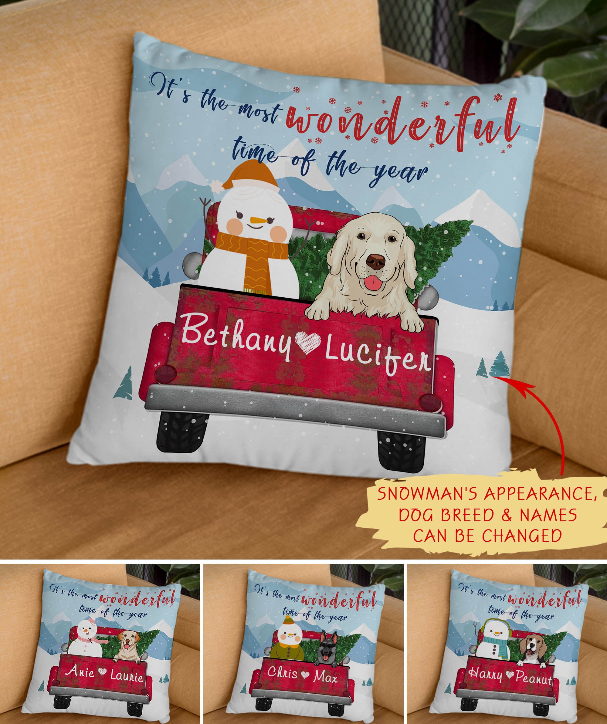It's The Most Wonderful Time Of The Year - Winter Version - Personalized Custom Christmas Pillow for Pet Lovers