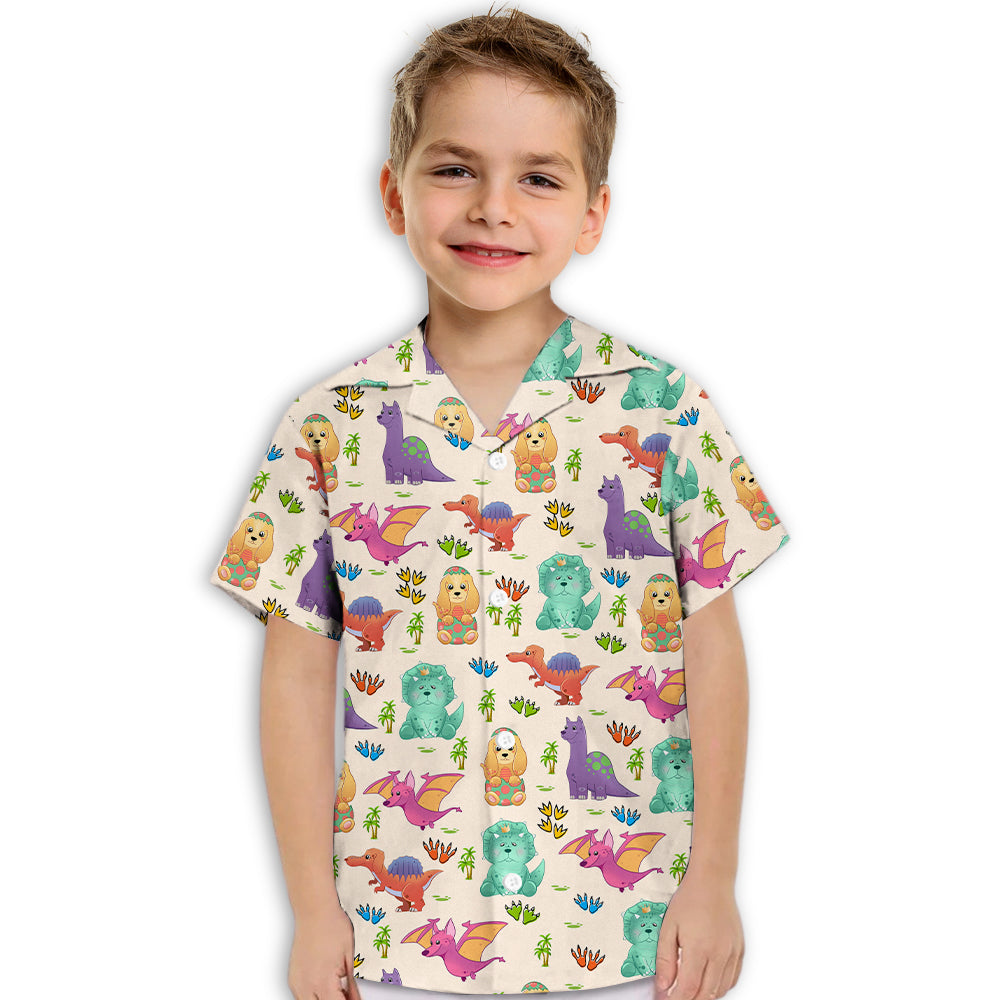 Adorable Dog And Dinosaur Kids' Button - up Shirt: A Perfect Gift