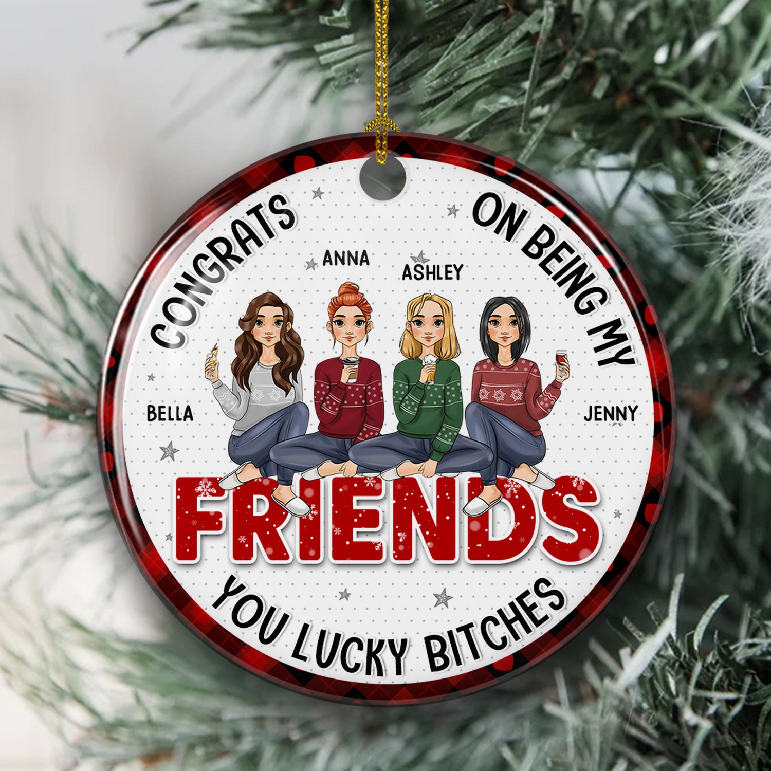 Congratulations, My Bestie! - Personalized Custom Circle Ceramic Christmas Ornament with Vibrant Colors