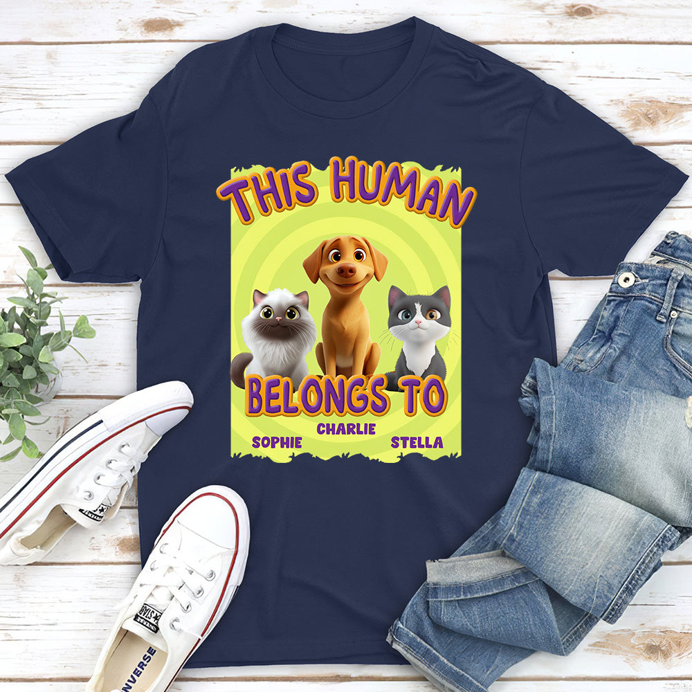 This Human Belongs To Our Pet Cartoon - Personalized Custom Unisex 5.3 oz T-shirt for Pet Lovers