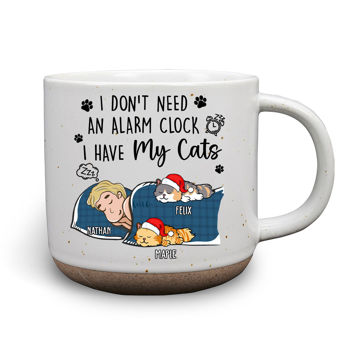 Personalized Custom Ceramic 11oz My Cat Alarm Clock Pottery Mug in Dark Blue or White