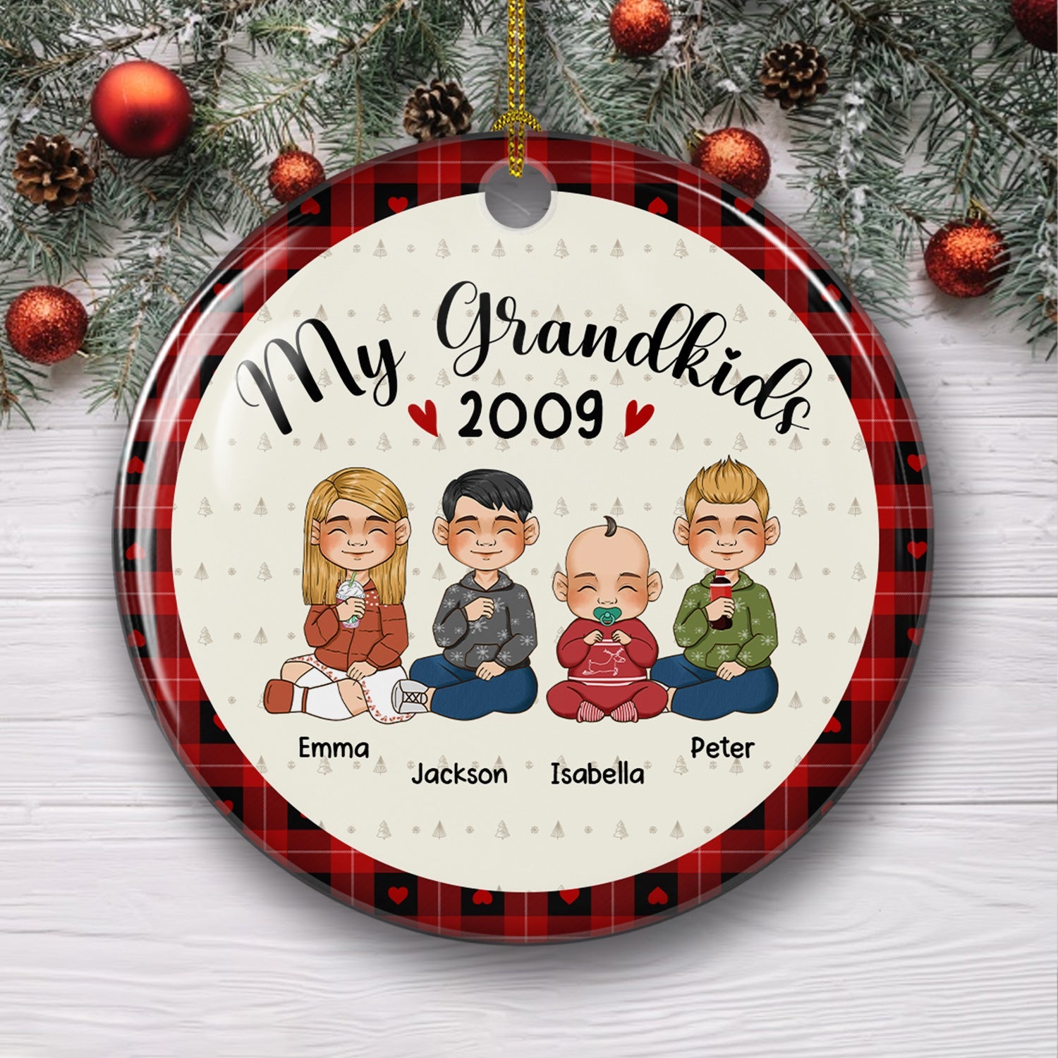 My Lovely Grandchildren - Exquisite Personalized Custom Circle Ceramic Christmas Ornament with Vibrant Colors