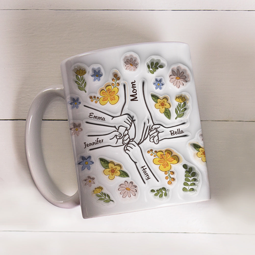 Mom Holds Our Hands and Hearts - Personalized Custom 3D Inflated Effect 11oz and 15oz Ceramic Mug