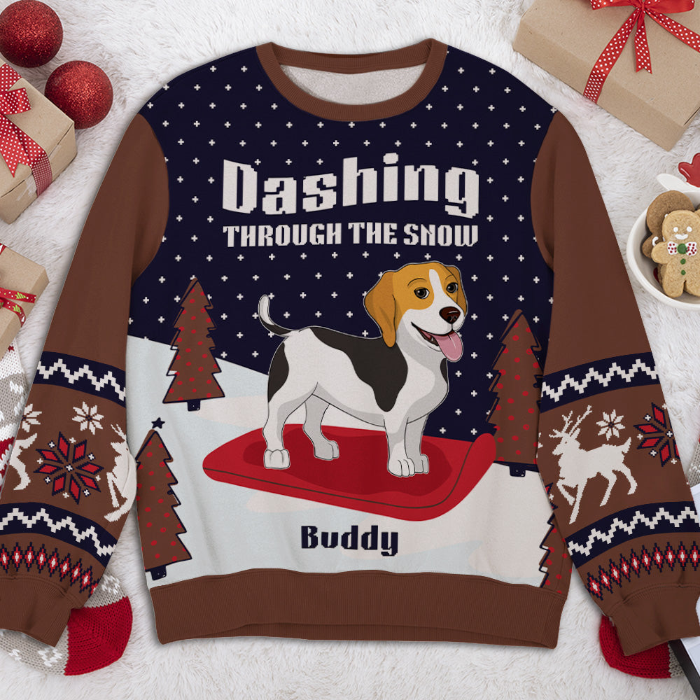 Dashing Through The Snow - Exclusive Personalized Custom All-Over-Print Unisex Sweatshirt for Pet Lovers