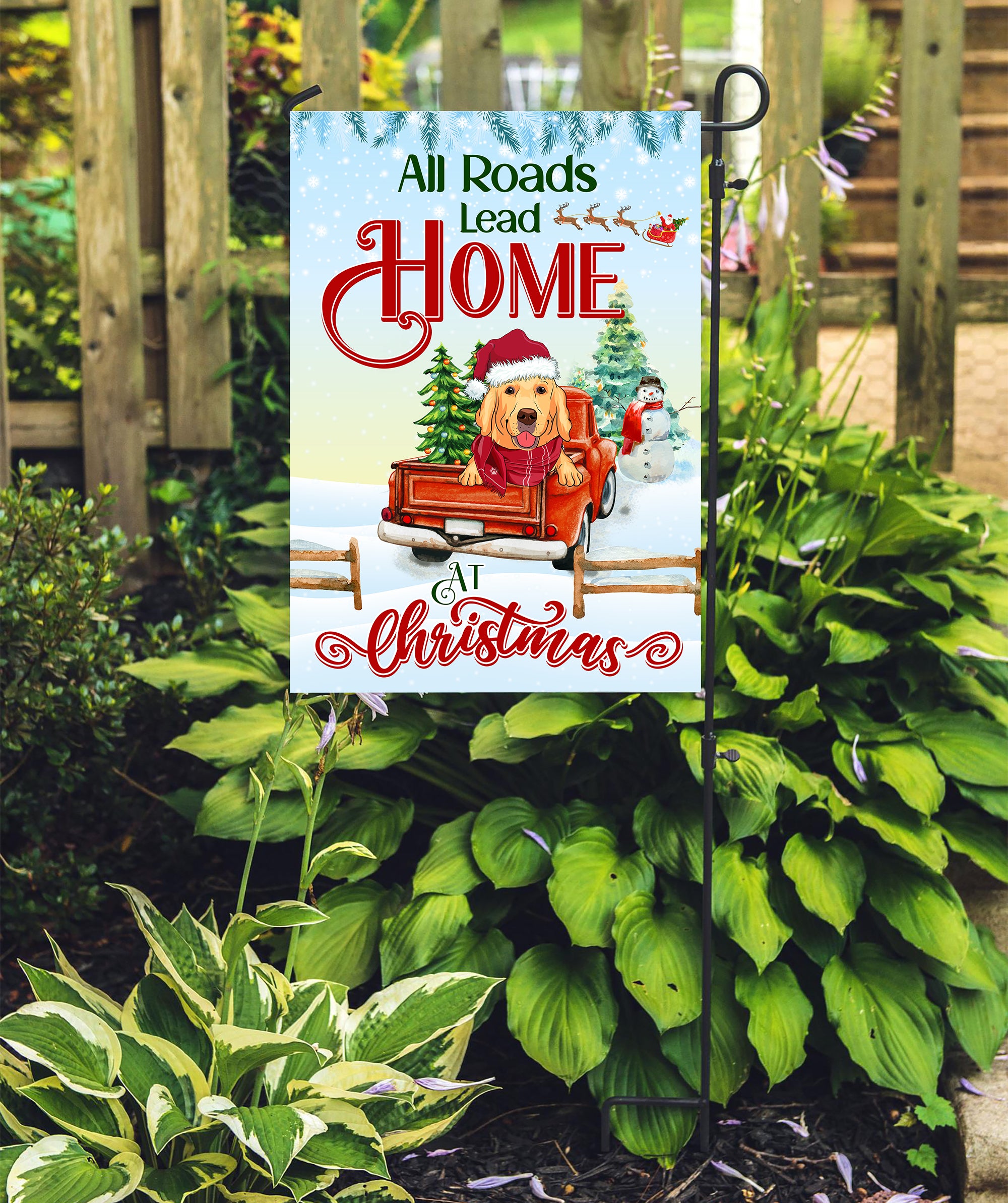 All Roads Lead Home - Personalized Custom Christmas Garden Flag Ideal for Dog Lovers