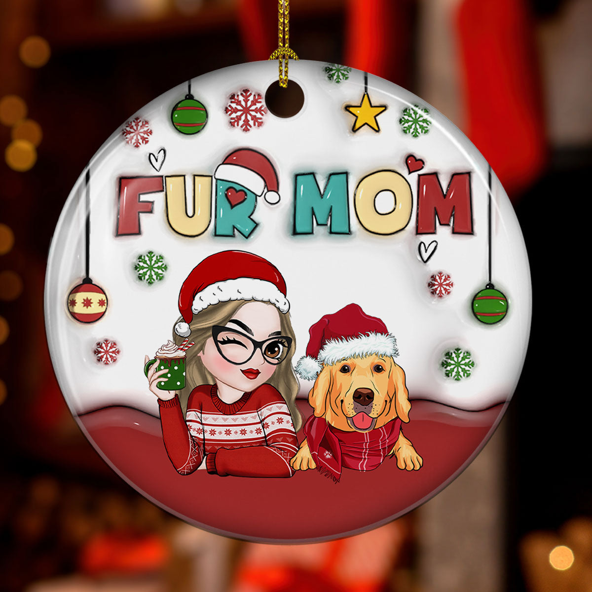 Mom Of Pets - Exquisite Personalized Custom 3D Inflated Effect Premium White Ceramic Christmas Ornament