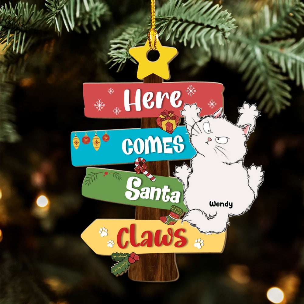 Here Comes Santa Paws - Customizable Personalized Wood Christmas Ornament