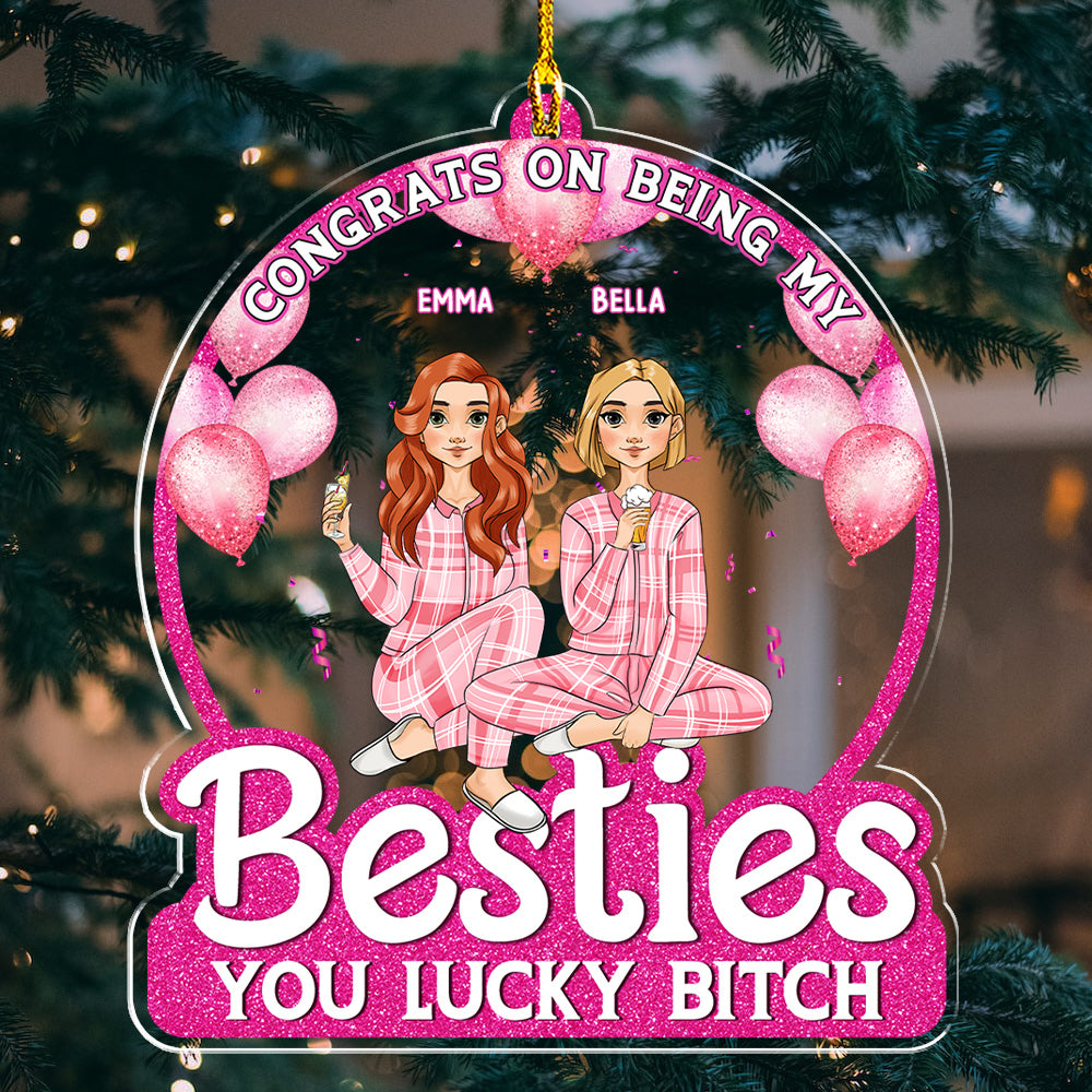 Pink Besties Forever - Customizable Personalized Acrylic Christmas Ornament