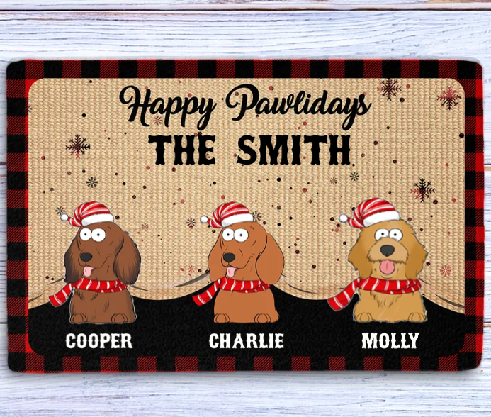 Happy Pawlidays Version 2 - Exclusive Personalized Custom Doormat with Your Dog's Picture