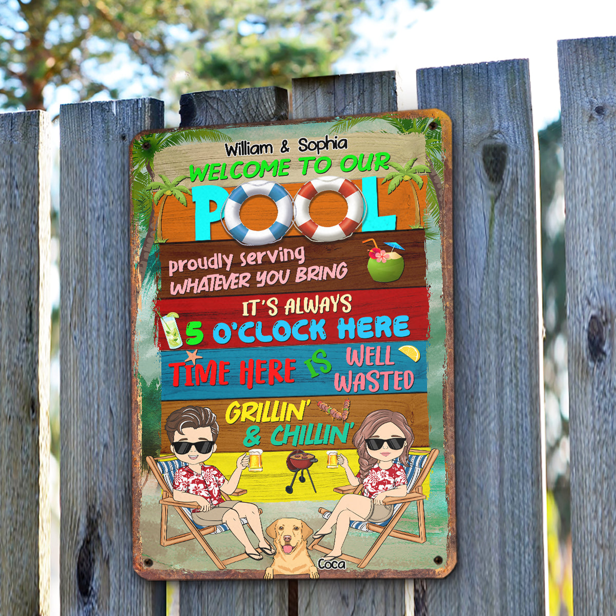 Welcome To Our Pool - Exquisite Personalized Custom Metal Sign for Home and Office