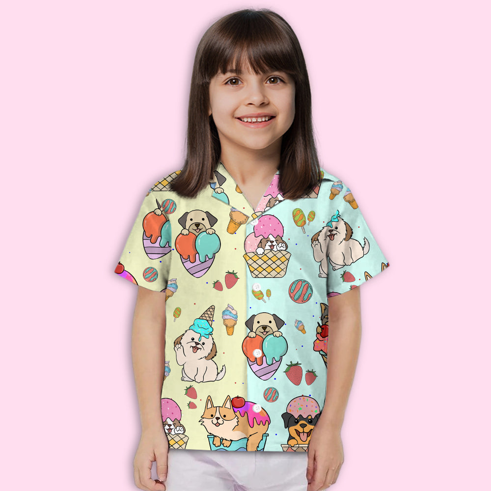 Adorable Dog And Ice Cream 2 Kids' Button - up Shirt for Special Occasions