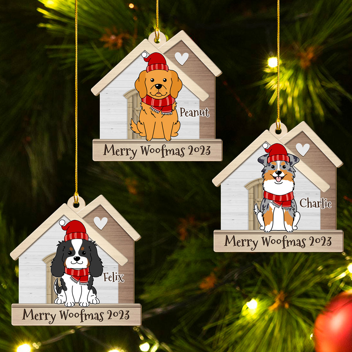 Customizable 1 - Layered Wood Ornament: Dog in a Happy House for Personalized Gifting