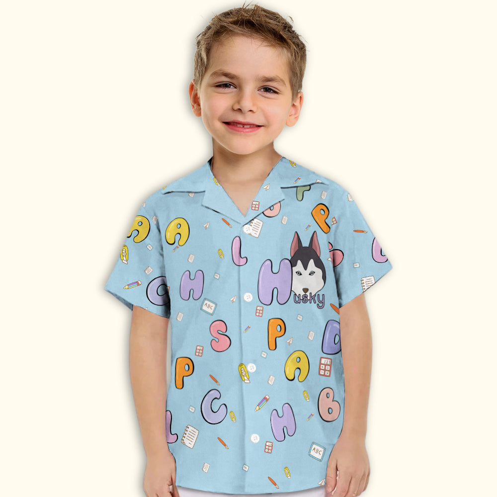 Adorable Husky and Alphabet Print - Kids Button - up Shirt for All Occasions