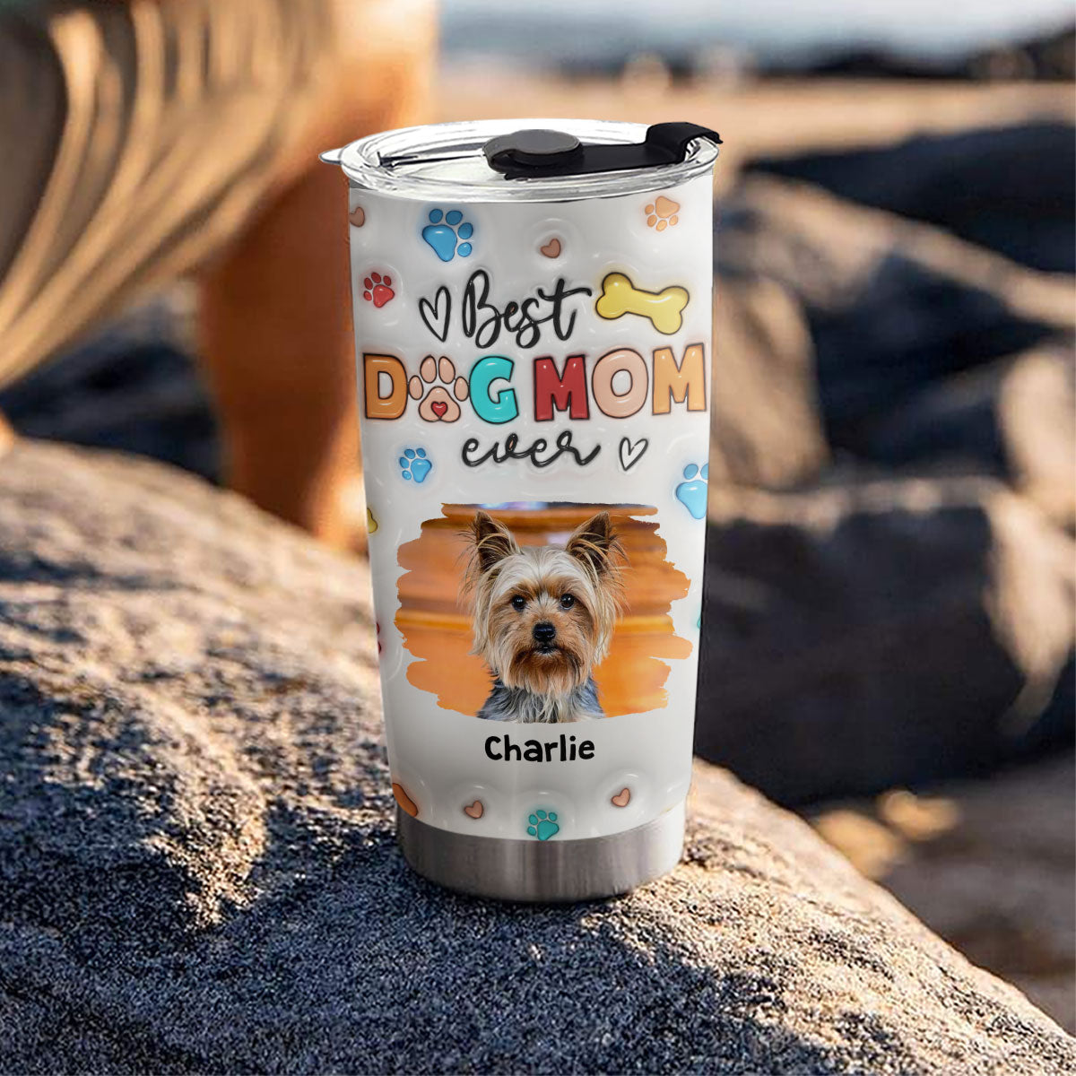 Ver 2 Personalized Custom 3D Inflated Effect Mom Of The Dogs Photo Tumbler - 20oz High - Quality Stainless Steel