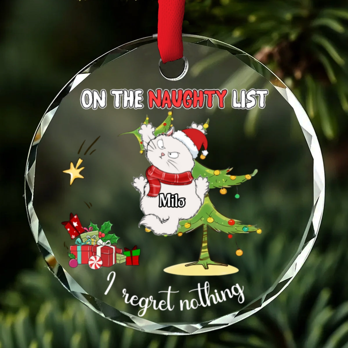 Naughty Cats Love Christmas - Personalized Custom 8mm Thick 3.07-inch Tall Clear Glass Ornament