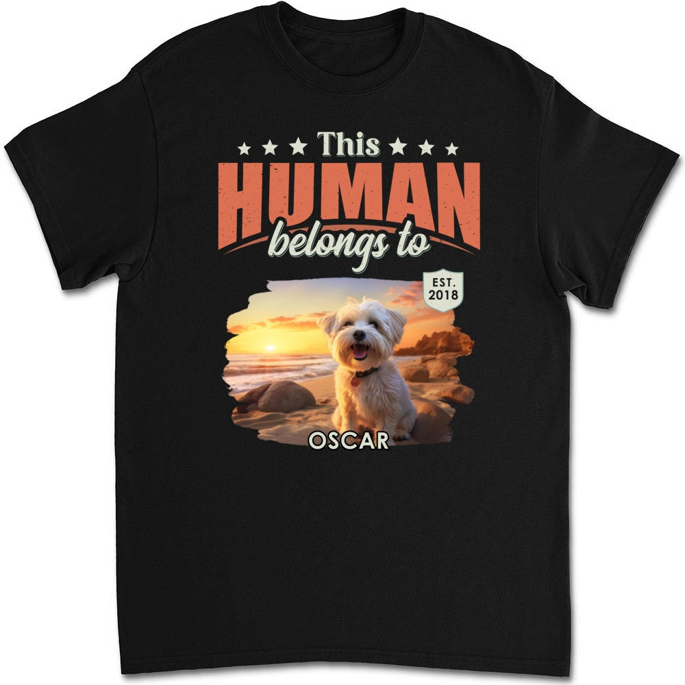 This Human Belongs To Dogs Personalized Custom Unisex 5.3 oz T-Shirt - Ideal Gift for Pet Lovers