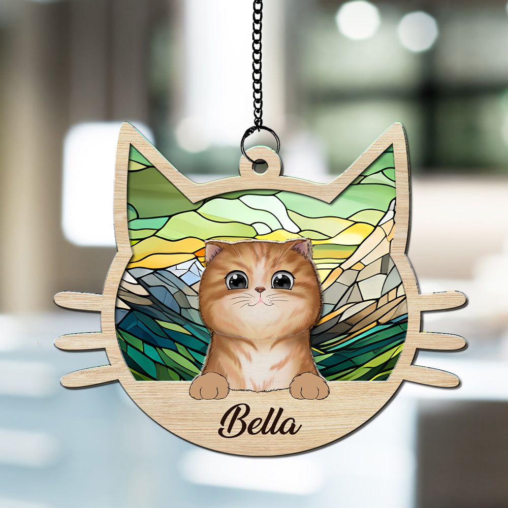 I Love My Cat - Personalized Custom Acrylic and Wood Suncatcher in 6-inch and 8-inch Sizes