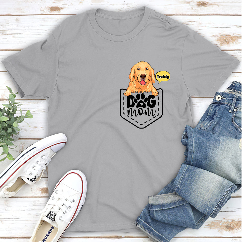 Customizable Unisex Dog Mom Pocket Personalized T-shirt