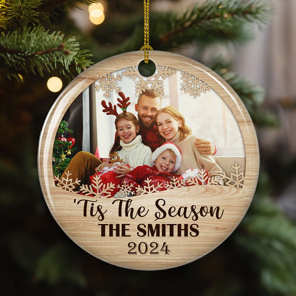 Family, Tis The Season - Customizable Personalized Premium White Ceramic Circle Holiday Ornament