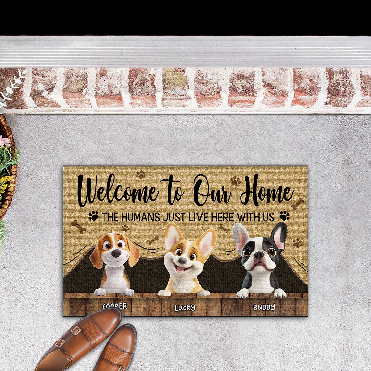 Personalized Custom Humans Just Live Here Doormat for Pet Lovers with Multiple Sizes and High - Quality Printing