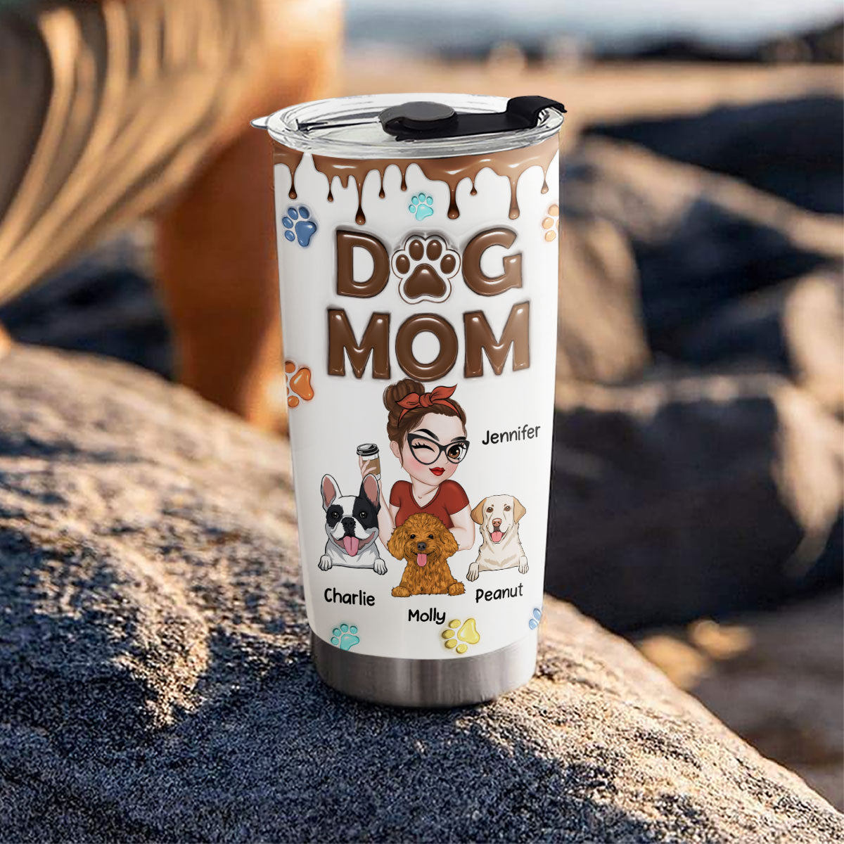 Adorable Dog Mom - Customizable 3D Inflated Effect 20oz Stainless Steel Tumbler