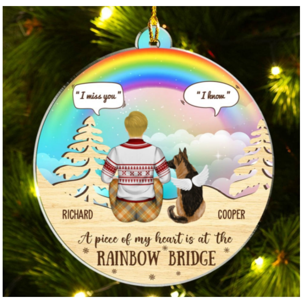A Piece Of My Heart Is At The Rainbow Bridge - Customizable Personalized Acrylic Christmas Ornament, 4' Diameter, 0.2' Thickness