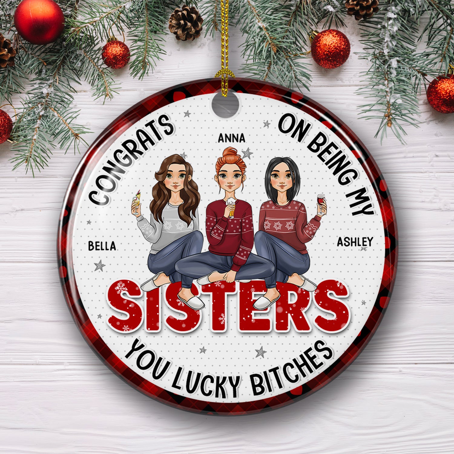 Congratulations, My Bestie! - Personalized Custom Circle Ceramic Christmas Ornament with Vibrant Colors