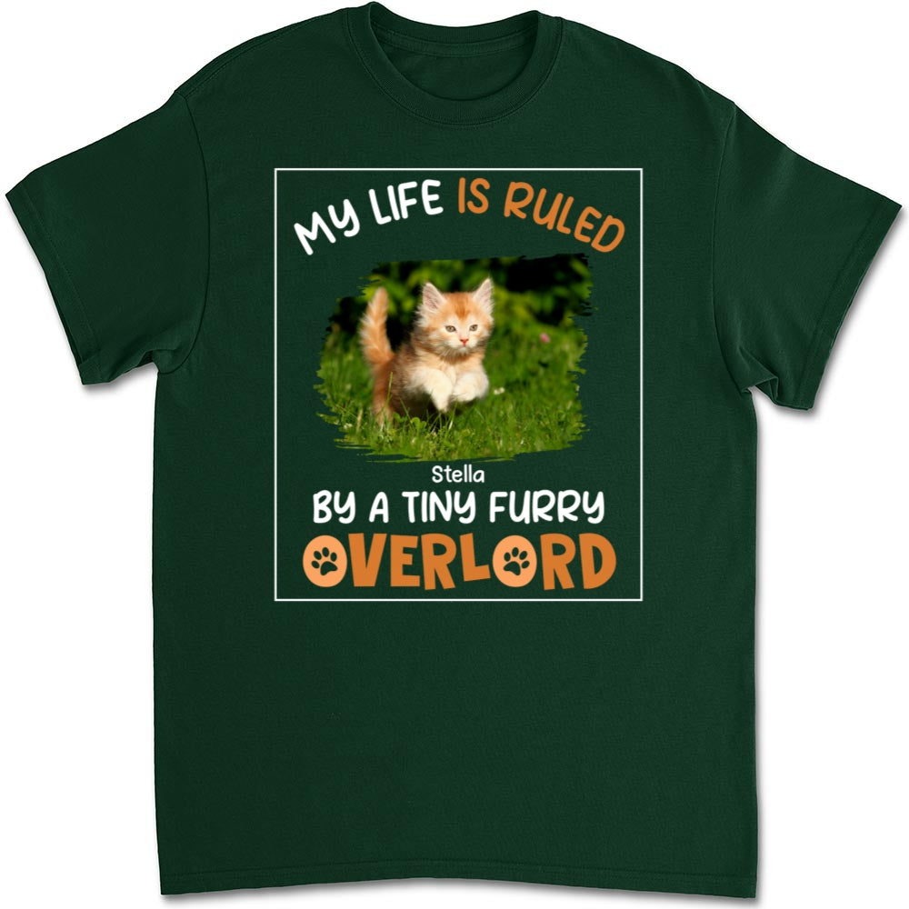Unique Personalized Custom Unisex T-shirt with 'Ruled By Tiny Furry Overlords' Photo - Ideal for Pet Lovers