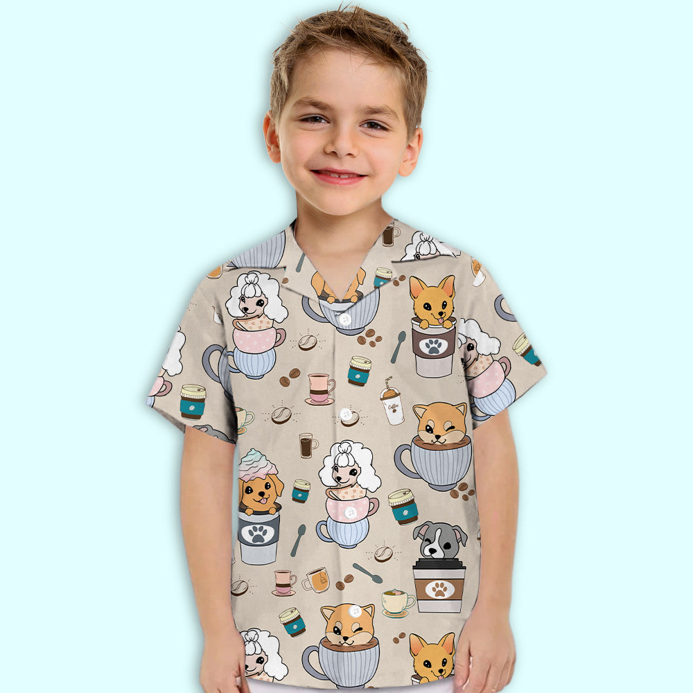 Adorable Dog And Coffee Kids Button-up Shirt - Ideal Gift for Various Occasions