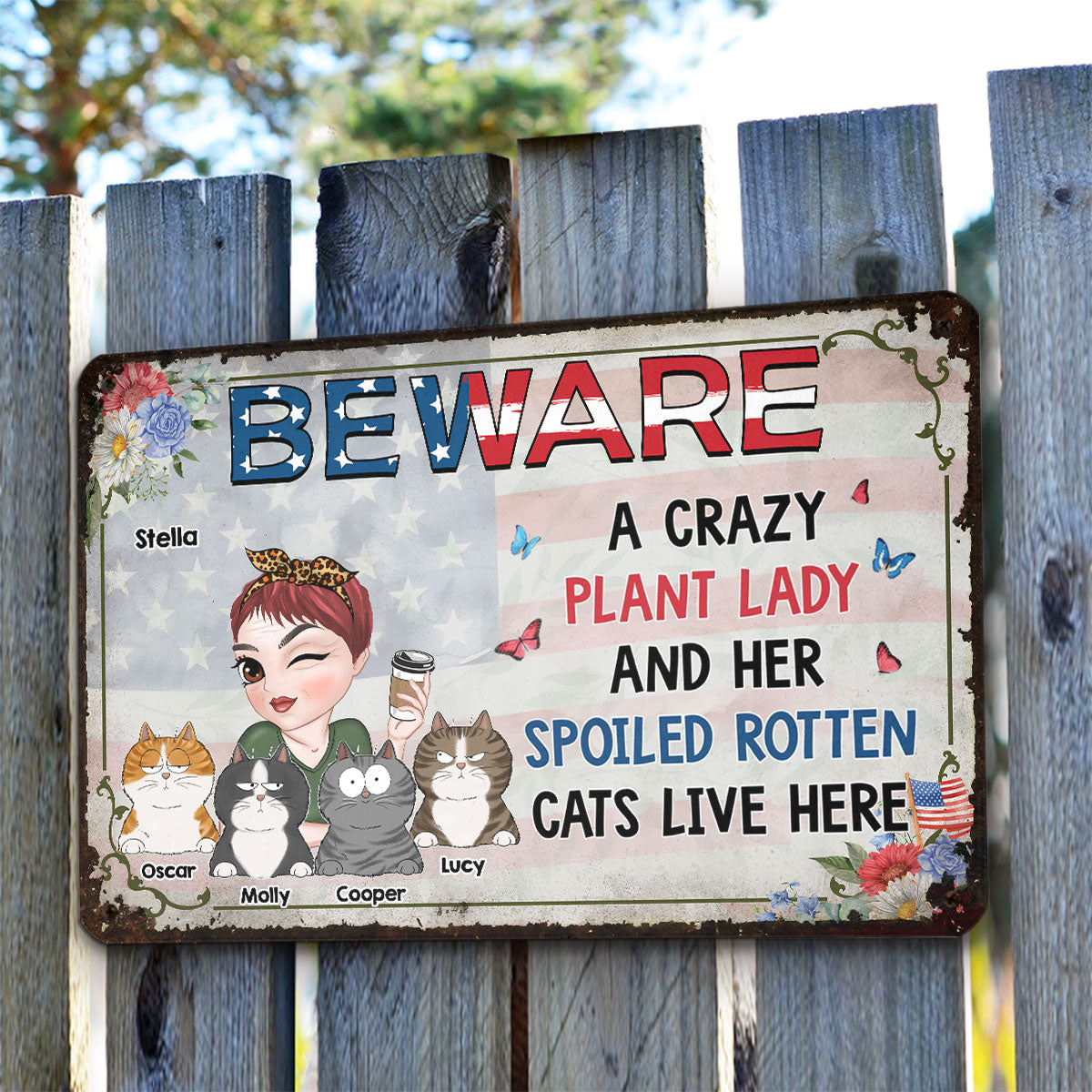 A Crazy Plant Lady And Her Cats - Stunning Personalized Custom Metal Sign for Home and Office