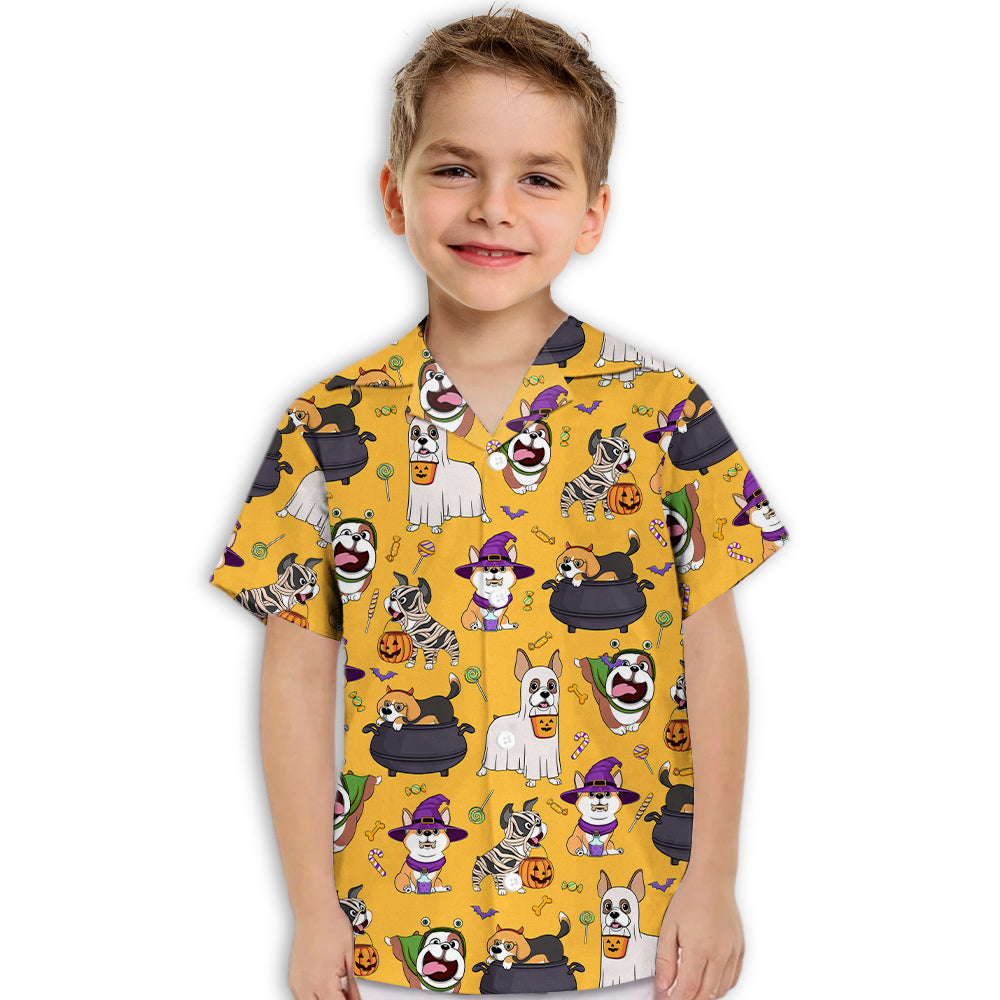 Adorable Dog Halloween Themed Kids Button - up Shirt