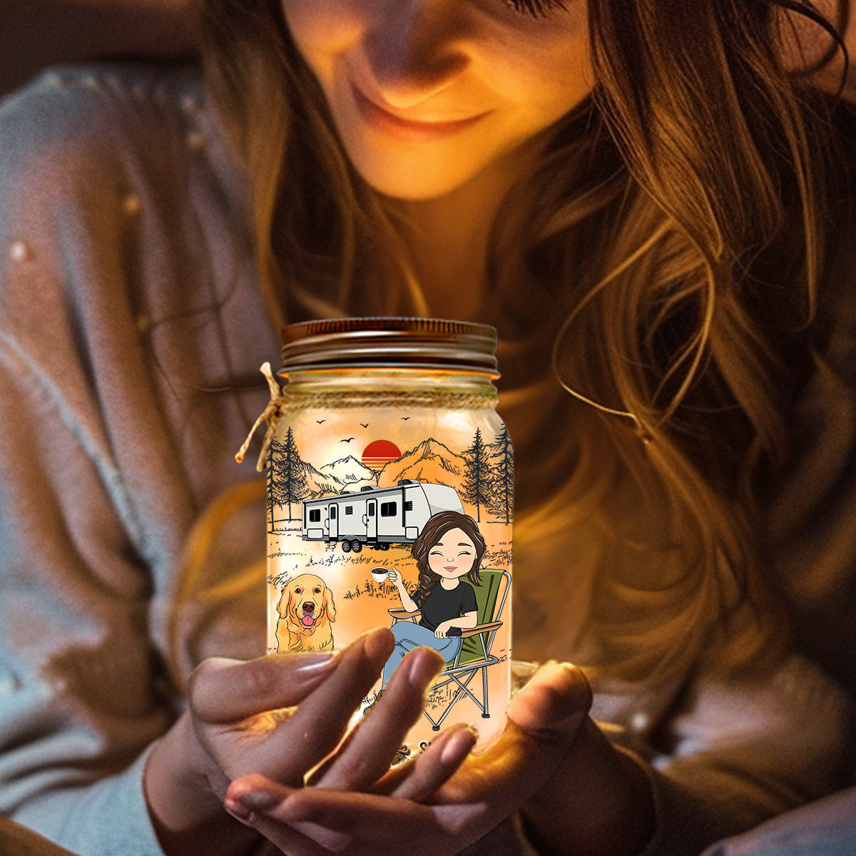And She Lived Happily Ever After - 16oz Personalized Custom Mason Jar Light for Pet Lovers