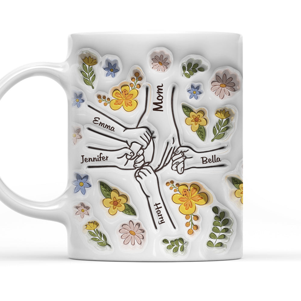 Mom Holds Our Hands and Hearts - Personalized Custom 3D Inflated Effect 11oz and 15oz Ceramic Mug