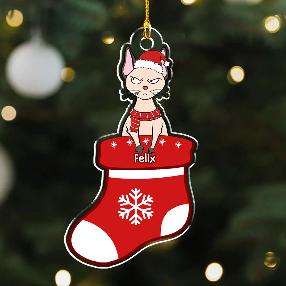 Personalized Custom Cat in Stocking Acrylic Christmas Ornament - 4' Diameter, 0.2' Thickness