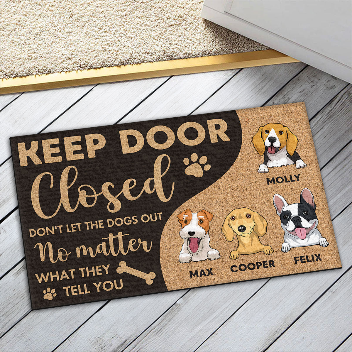 Personalized Custom Doormat - Keep Door Closed, Don't Let the Dogs Out! Ideal for Pet Lovers