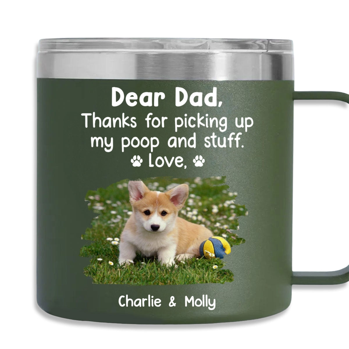 Personalized 14oz Stainless Steel Tumbler with Handle - Thanks For Being My Human Servant Photo