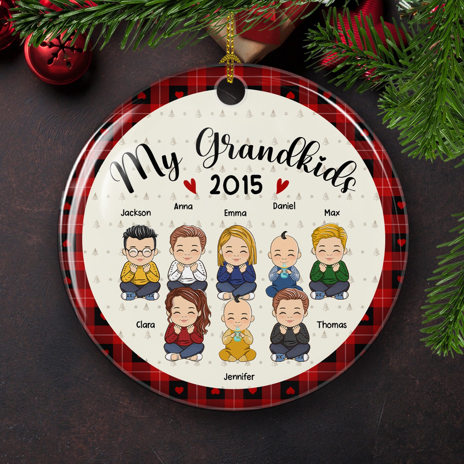 My Adorable Grandkids - Personalized Custom Circle Premium White Ceramic Christmas Ornament with Vibrant Dye - Sublimation Printing